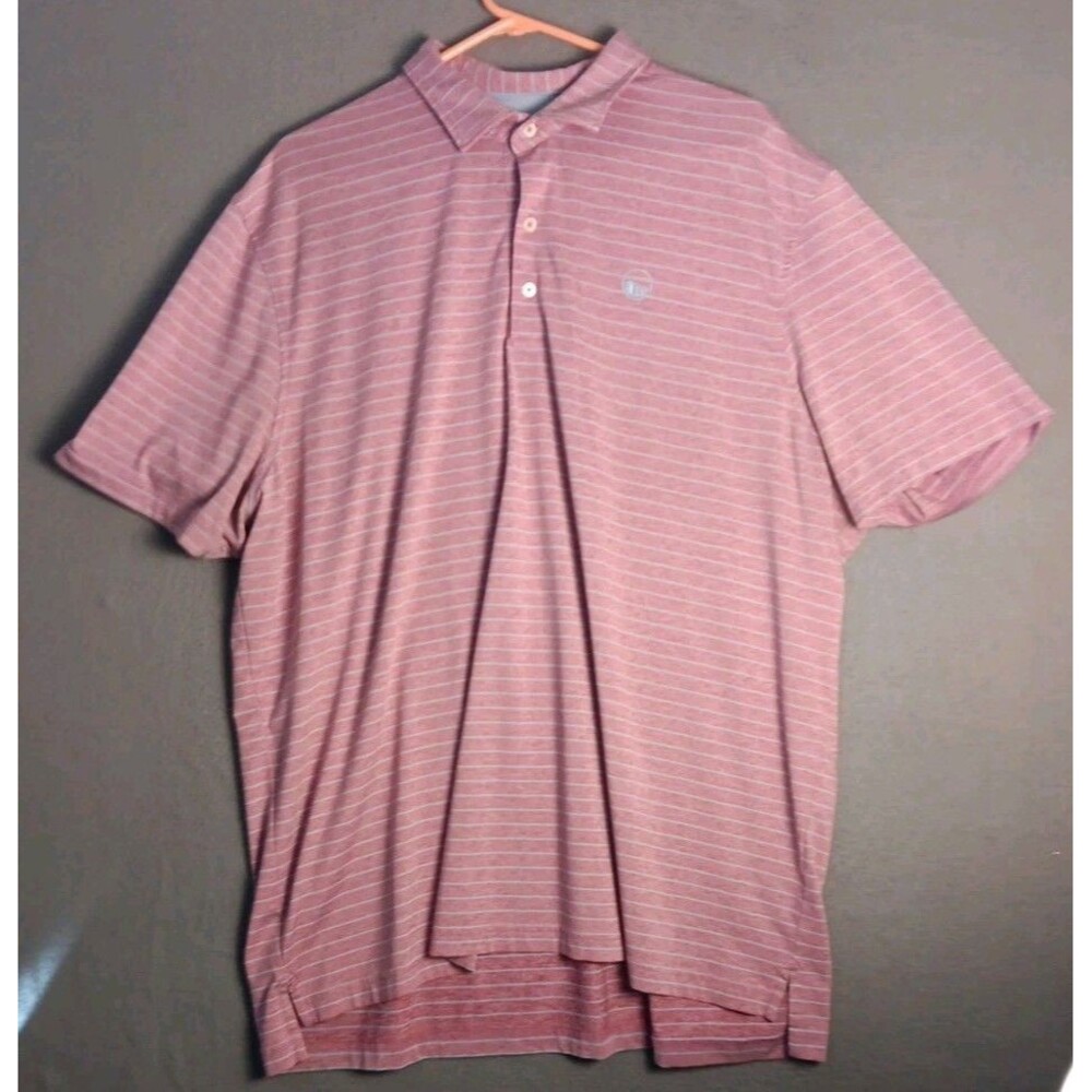 Johnnie-O Red And Gray Striped  Performance Golf Polo Shirt Mens Size XXL